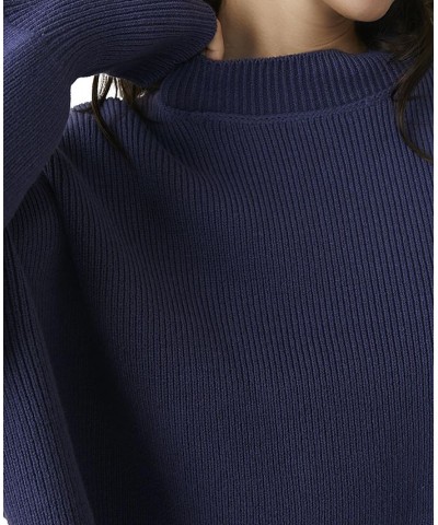 Women's Easy Street Ribbed Cropped Pullover Sweater Blue Depth $44.28 Sweaters