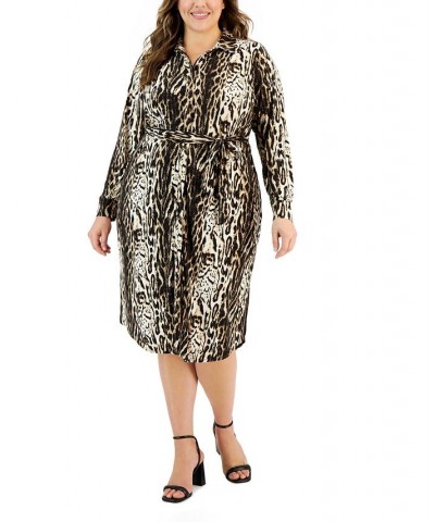 Plus Size Knit Shirt Dress Brown $27.92 Dresses