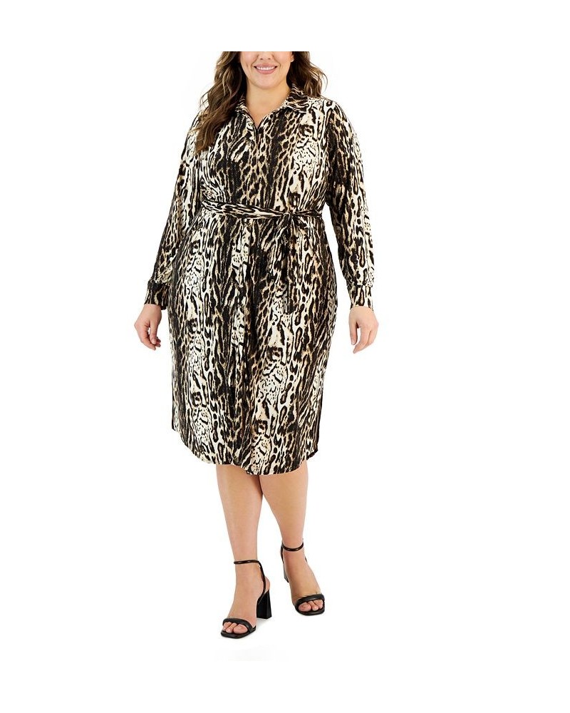 Plus Size Knit Shirt Dress Brown $27.92 Dresses