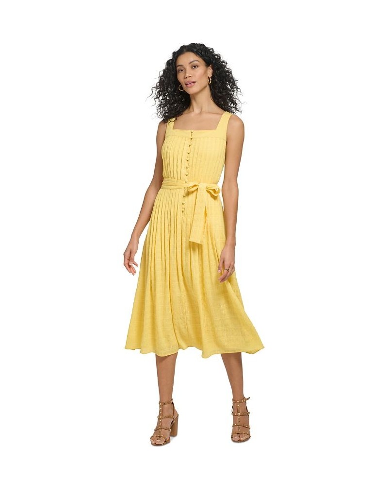 Women's Button-Front Belted Sleeveless Dress Lemonade $74.50 Dresses