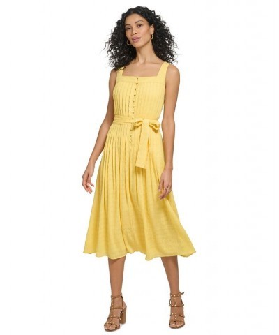 Women's Button-Front Belted Sleeveless Dress Lemonade $74.50 Dresses