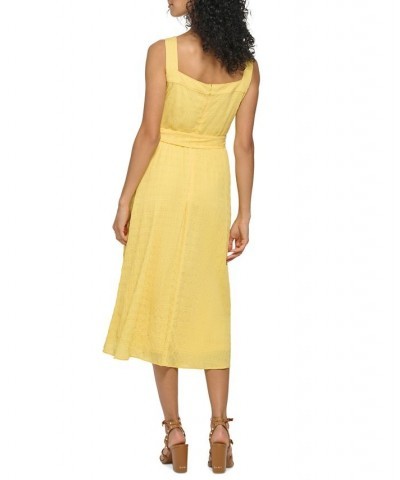 Women's Button-Front Belted Sleeveless Dress Lemonade $74.50 Dresses