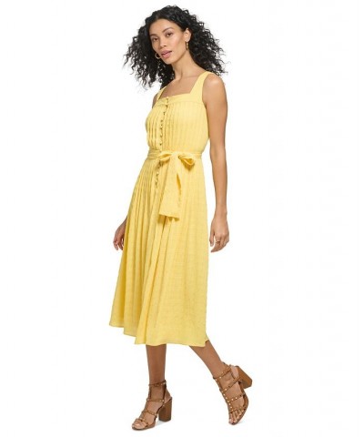 Women's Button-Front Belted Sleeveless Dress Lemonade $74.50 Dresses