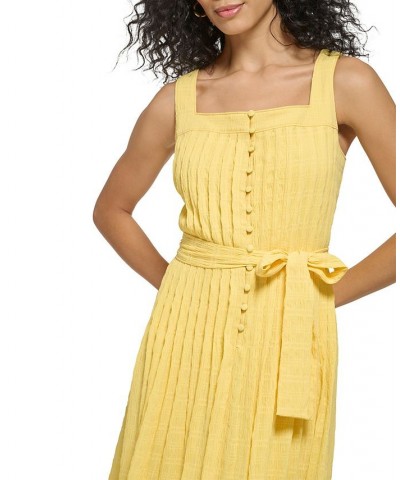 Women's Button-Front Belted Sleeveless Dress Lemonade $74.50 Dresses