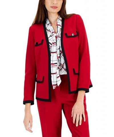 Women's Collarless Colorblocked Open-Front Blazer Fire Red/Black $41.95 Jackets