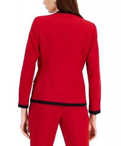 Women's Collarless Colorblocked Open-Front Blazer Fire Red/Black $41.95 Jackets