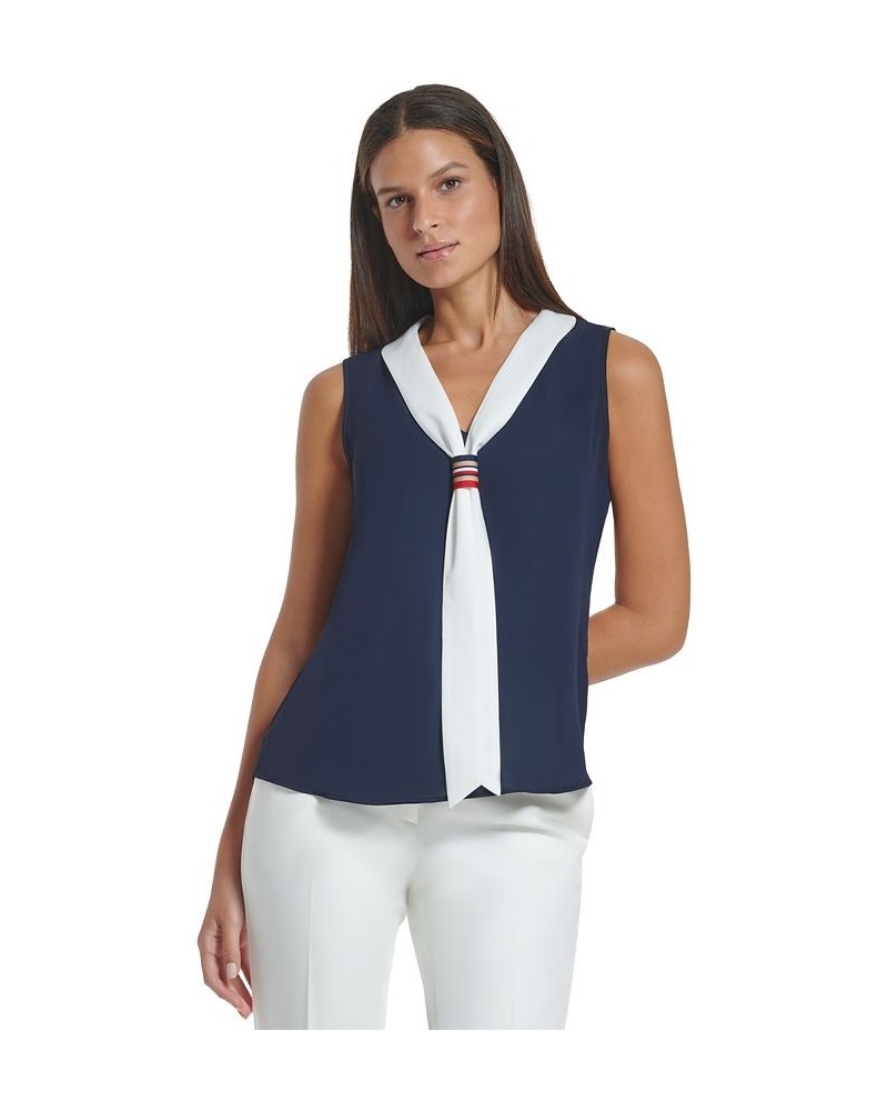 Women's Sailor-Style Tie-Neck Sleeveless Top Midnight/ivory $41.87 Tops