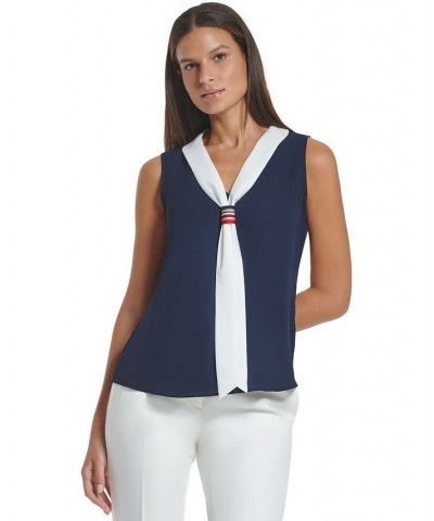 Women's Sailor-Style Tie-Neck Sleeveless Top Midnight/ivory $41.87 Tops