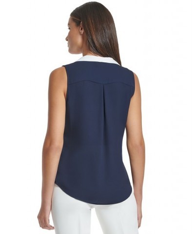 Women's Sailor-Style Tie-Neck Sleeveless Top Midnight/ivory $41.87 Tops