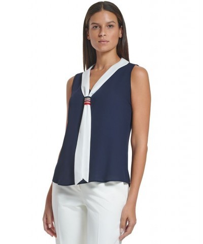 Women's Sailor-Style Tie-Neck Sleeveless Top Midnight/ivory $41.87 Tops