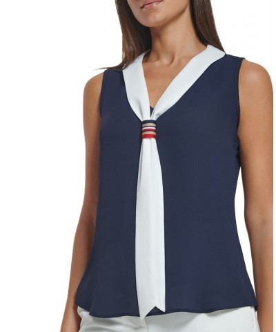 Women's Sailor-Style Tie-Neck Sleeveless Top Midnight/ivory $41.87 Tops