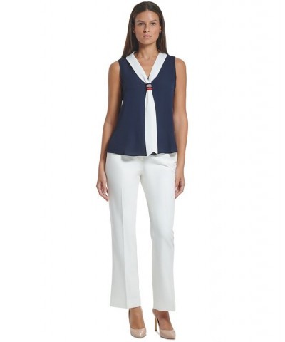 Women's Sailor-Style Tie-Neck Sleeveless Top Midnight/ivory $41.87 Tops