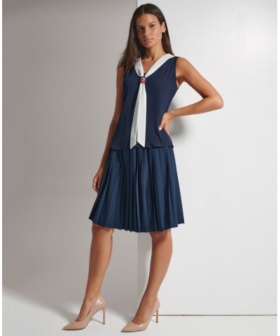 Women's Sailor-Style Tie-Neck Sleeveless Top Midnight/ivory $41.87 Tops