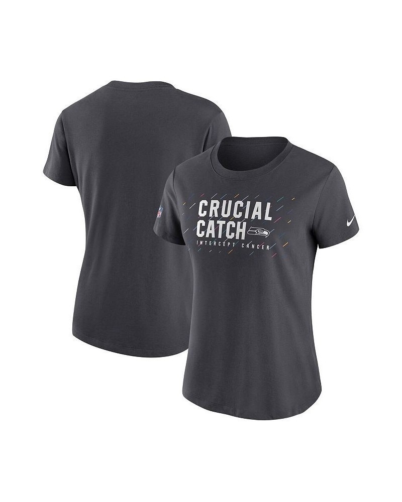 Women's Anthracite Seattle Seahawks 2021 NFL Crucial Catch Performance T-shirt Anthracite $20.15 Tops