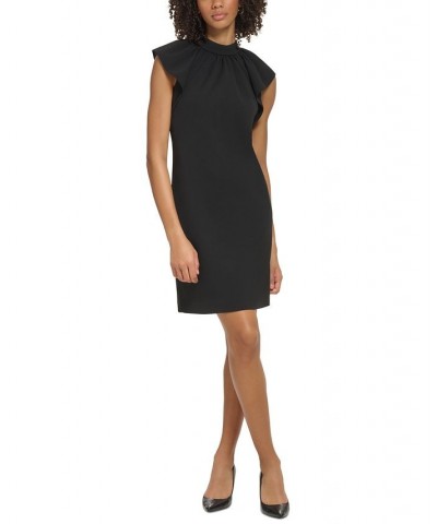 Women's Flutter-Sleeve Mock-Neck Dress Black $30.80 Dresses