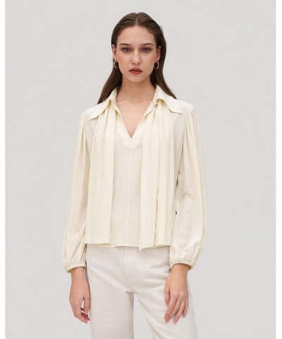 Women's Basic 100% Silk Blouse White $60.52 Tops