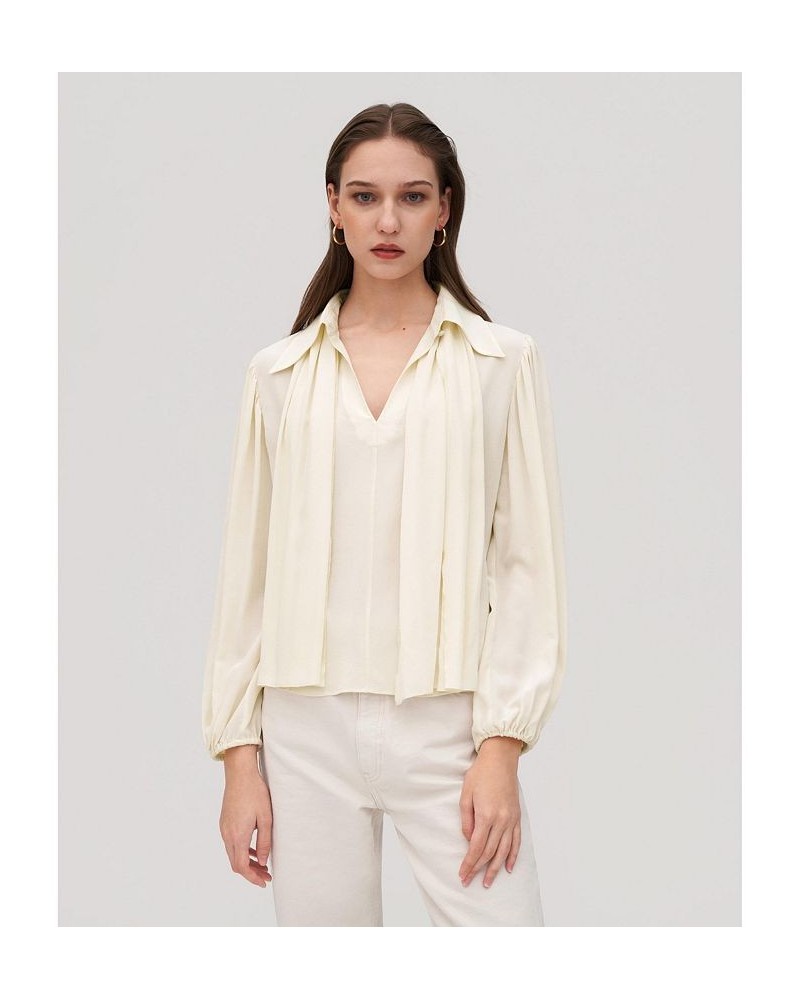 Women's Basic 100% Silk Blouse White $60.52 Tops