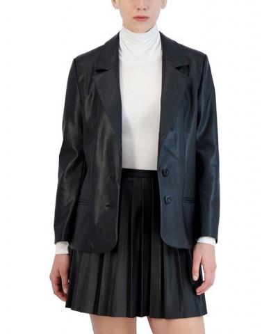 Women's Faux-Leather Boyfriend Blazer Black $46.40 Jackets