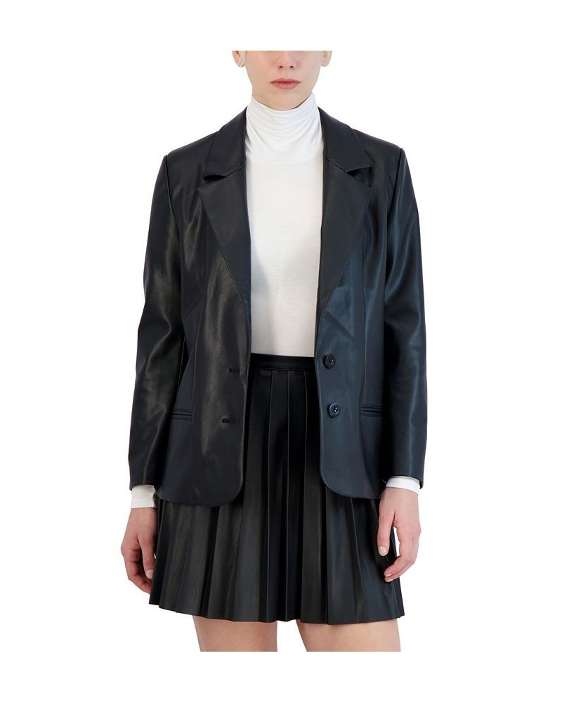 Women's Faux-Leather Boyfriend Blazer Black $46.40 Jackets