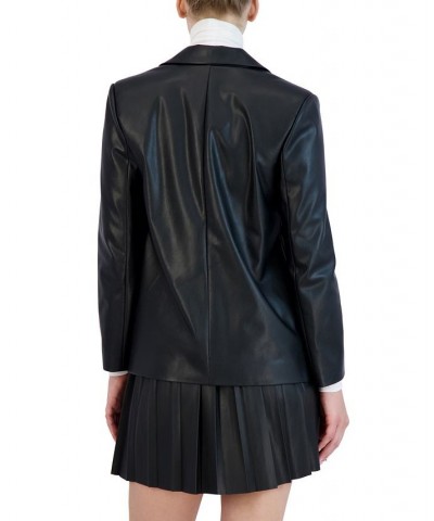 Women's Faux-Leather Boyfriend Blazer Black $46.40 Jackets