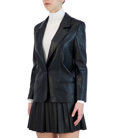 Women's Faux-Leather Boyfriend Blazer Black $46.40 Jackets