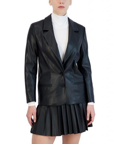 Women's Faux-Leather Boyfriend Blazer Black $46.40 Jackets