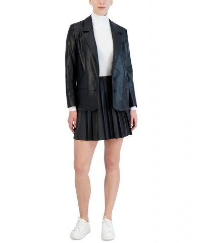 Women's Faux-Leather Boyfriend Blazer Black $46.40 Jackets