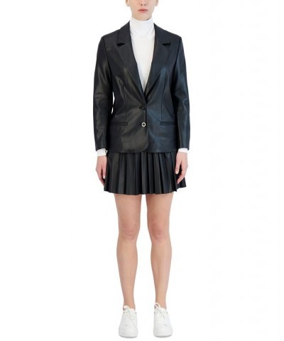 Women's Faux-Leather Boyfriend Blazer Black $46.40 Jackets