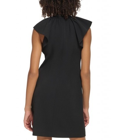 Women's Flutter-Sleeve Mock-Neck Dress Black $30.80 Dresses