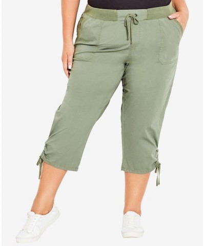 Plus Size Cotton Cinch Capri Pants Tan/Beige $34.50 Pants