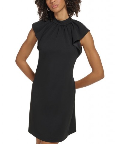 Women's Flutter-Sleeve Mock-Neck Dress Black $30.80 Dresses