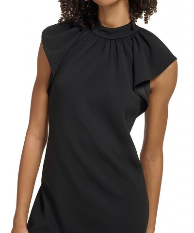 Women's Flutter-Sleeve Mock-Neck Dress Black $30.80 Dresses