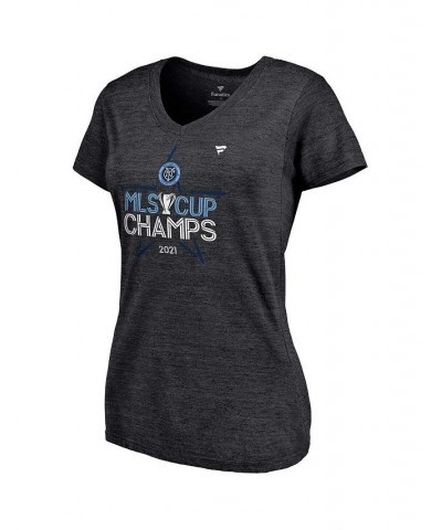 Women's New York City FC 2021 MLS Cup Champions Locker Room V-Neck T-shirt Heathered Charcoal $22.79 Tops