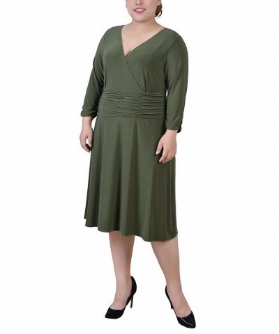 Plus Size Ruched A-Line Dress Green $15.20 Dresses