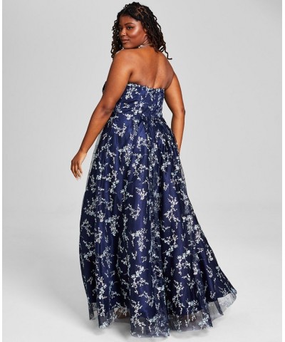 Trendy Plus Size Glitter-Mesh Sleeveless Ball Gown Navy/Periwinkle $112.71 Dresses