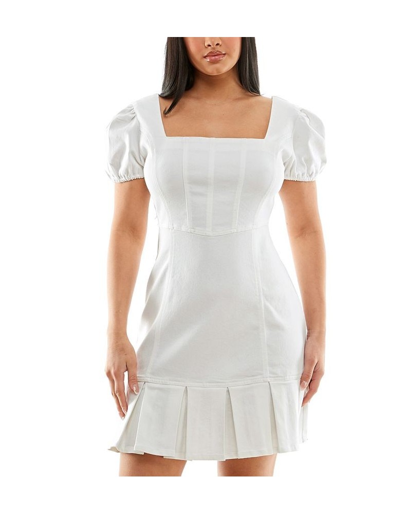 Juniors' Puff-Sleeve Denim Dress White $19.60 Dresses