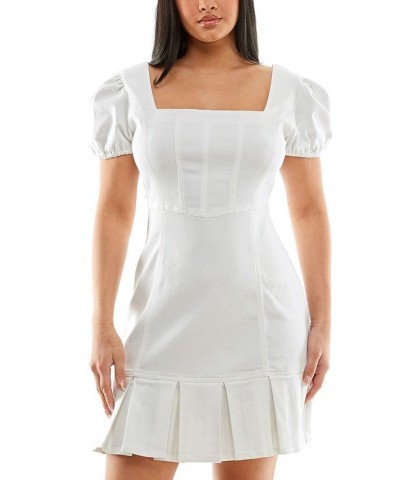 Juniors' Puff-Sleeve Denim Dress White $19.60 Dresses