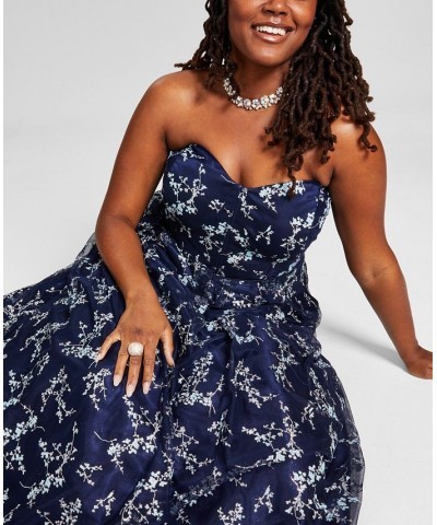 Trendy Plus Size Glitter-Mesh Sleeveless Ball Gown Navy/Periwinkle $112.71 Dresses