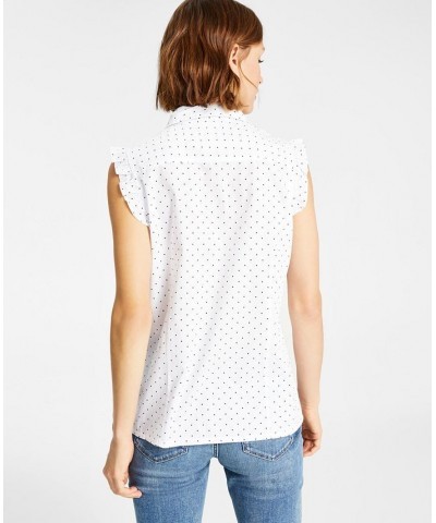 Women's Cotton Polka-Dot Flutter Top White $28.50 Tops