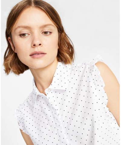 Women's Cotton Polka-Dot Flutter Top White $28.50 Tops