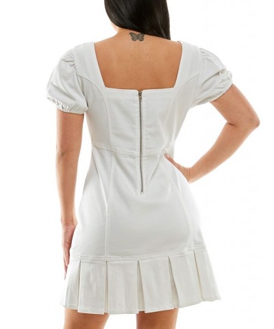 Juniors' Puff-Sleeve Denim Dress White $19.60 Dresses