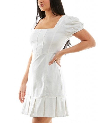 Juniors' Puff-Sleeve Denim Dress White $19.60 Dresses