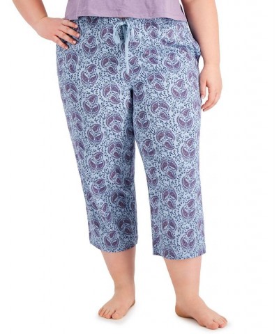 Plus Size Printed Cotton Capri Sleep Pants Blue $10.00 Sleepwear