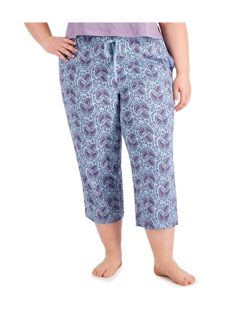 Plus Size Printed Cotton Capri Sleep Pants Blue $10.00 Sleepwear