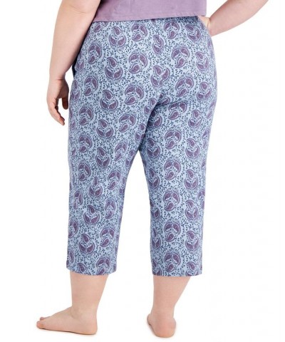 Plus Size Printed Cotton Capri Sleep Pants Blue $10.00 Sleepwear