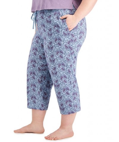 Plus Size Printed Cotton Capri Sleep Pants Blue $10.00 Sleepwear