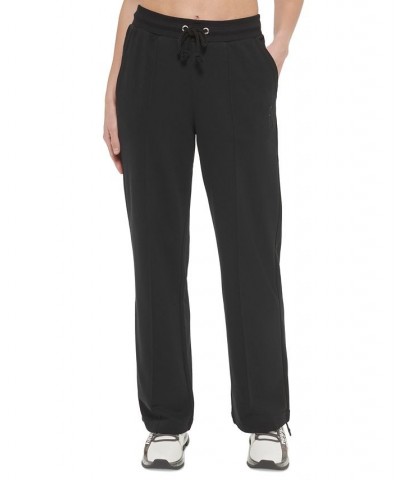 Women's Drawstring-Waist Piping-Trim Pants Black $34.06 Pants