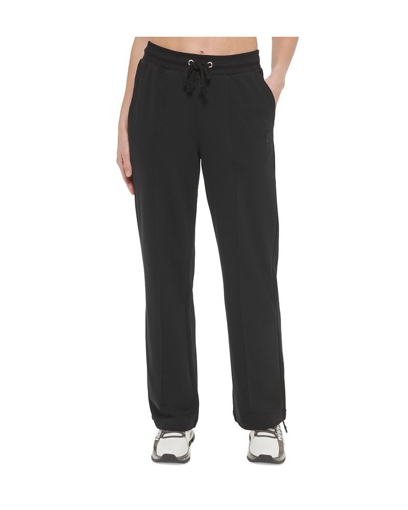 Women's Drawstring-Waist Piping-Trim Pants Black $34.06 Pants