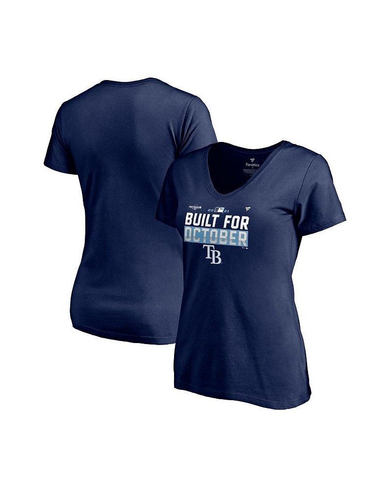 Women's Navy Tampa Bay Rays 2021 Postseason Locker Room V-Neck T-Shirt Navy $15.12 Tops