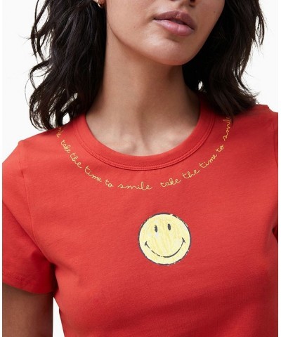 Women's Smiley Micro Fit T-shirt Smiley Take The Time To Smile, Aurora $19.24 Tops